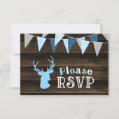 Rustiek Hout Blauw Herten Jongen Baby shower RSVP (Voorkant)