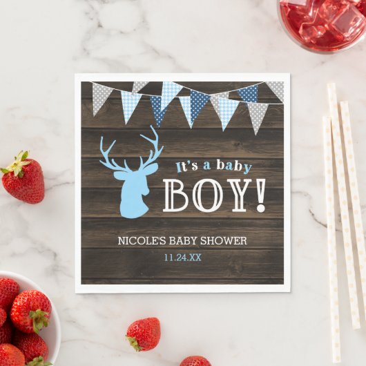 Rustiek Hout Blauw Herten Jongen Baby shower Servetten (Insitu)