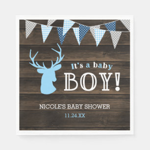 Rustiek Hout Blauw Herten Jongen Baby shower Servetten