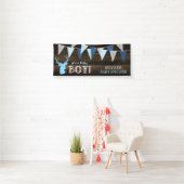 Rustiek Hout Blauw Herten Jongen Baby shower Spandoek (Insitu)
