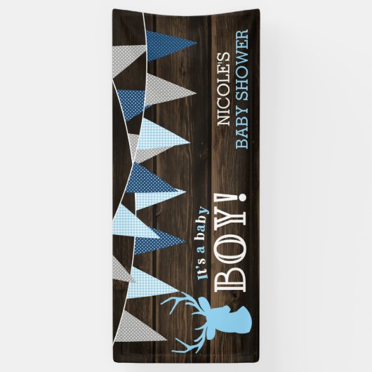 Rustiek Hout Blauw Herten Jongen Baby shower Spandoek (Verticaal)