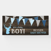 Rustiek Hout Blauw Herten Jongen Baby shower Spandoek (Horizontaal)
