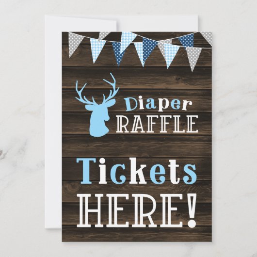 Rustiek Hout Blauw Herten Luier Raffle Ticket Sign Kaart (Voorkant)