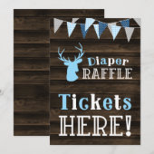 Rustiek Hout Blauw Herten Luier Raffle Ticket Sign Kaart (Voorkant / Achterkant)