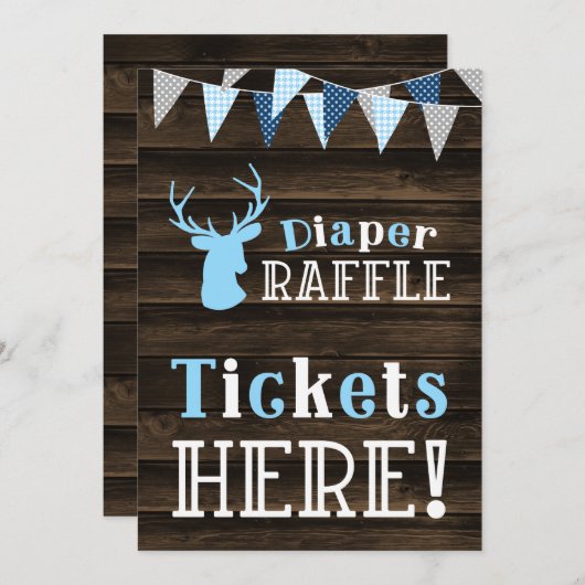 Rustiek Hout Blauw Herten Luier Raffle Ticket Sign Kaart (Voorkant / Achterkant)