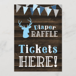 Rustiek Hout Blauw Herten Luier Raffle Ticket Sign Kaart