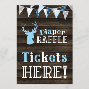 Rustiek Hout Blauw Herten Luier Raffle Ticket Sign Kaart