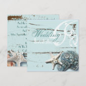 Rustiek Hout Blauw Zeeschelp Coastal Beach Wedding Kaart (Voorkant / Achterkant)