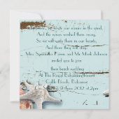 Rustiek Hout Blauw Zeeschelp Coastal Beach Wedding Kaart (Achterkant)