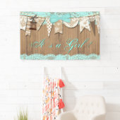 Rustiek Hout Blauwgroen Blauw Kant Meisje Baby sho Spandoek (Insitu)