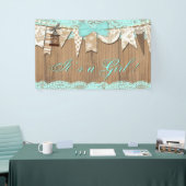 Rustiek Hout Blauwgroen Blauw Kant Meisje Baby sho Spandoek (Beurs)