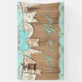 Rustiek Hout Blauwgroen Blauw Kant Meisje Baby sho Spandoek (Verticaal)