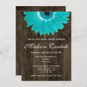 Rustiek Hout Blauwgroen Daisy Bridal Shower Invita Kaart (Voorkant / Achterkant)