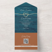 Rustiek Hout Blauwgroen en Terracotta bruiloft All In One Uitnodiging (Binnen)