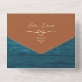 Rustiek Hout Blauwgroen en Terracotta bruiloft All In One Uitnodiging (Achterkant)