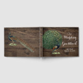 Rustiek Hout Blauwgroen Feather Peacock Bruiloft Gastenboek (Volledig)