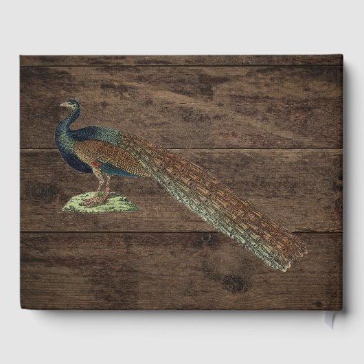 Rustiek Hout Blauwgroen Feather Peacock Bruiloft Gastenboek (Achterkant)