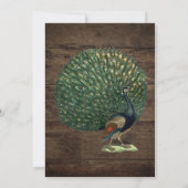 Rustiek Hout Blauwgroen Feather Peacock Bruiloft Kaart (Achterkant)