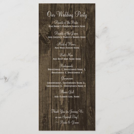 Rustiek Hout Blauwgroen Gerber Daisy Trouwprogramm Programmakaart (Achterkant)