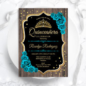 Rustiek Hout Blauwgroen Goud Quinceanera Kaart
