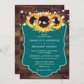 Rustiek Hout Blauwgroen Zonnebloem Bruiloft Uitnod Kaart (Voorkant / Achterkant)