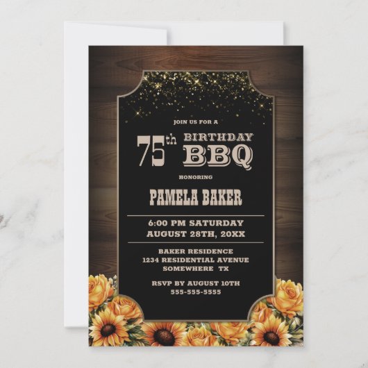 Rustiek Hout Bloemen 75e Verjaardag BBQ Kaart (Voorkant)