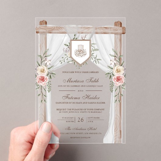 Rustiek Hout Bloemen Bladerdak Islamitische Moslim Acryl Uitnodigingen (Insitu (Draagbaar))