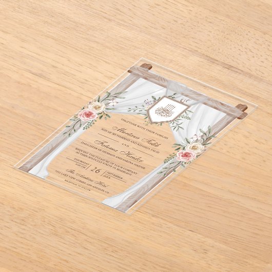 Rustiek Hout Bloemen Bladerdak Islamitische Moslim Acryl Uitnodigingen (Laagn)