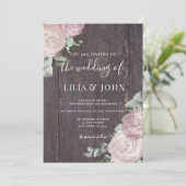 Rustiek Hout Bloemen Blush Dusty Roos Wedding Kaart (Staand voorkant)