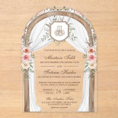 Rustiek Hout Bloemen Boog Islamitische Moslim Huwe Acryl Uitnodigingen (Voorkant)