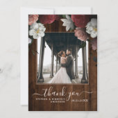 Rustiek Hout Bloemen Bourgondië Roze  Foto Bedankkaart (Voorkant)