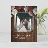 Rustiek Hout Bloemen Bourgondië Roze  Foto Bedankkaart (Staand voorkant)