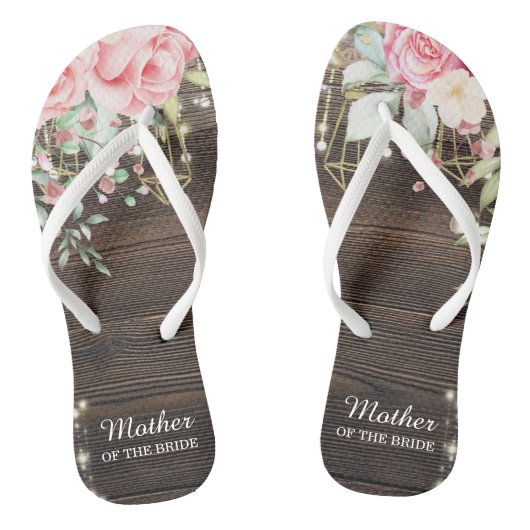 Rustiek Hout Bloemen Bruiloft Moeder van de bruid Teenslippers (Voetbed)