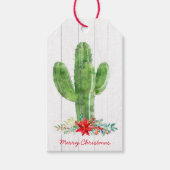 Rustiek hout bloemen cactus kerst cadeaulabel (Voorkant)