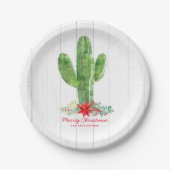 Rustiek hout bloemen cactus kerst papieren bordje (Voorkant)