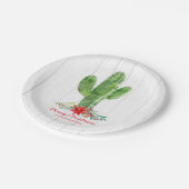 Rustiek hout bloemen cactus kerst papieren bordje (Gekanteld)