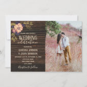 Rustiek Hout Bloemen Foto Bruiloft Kaart (Voorkant)