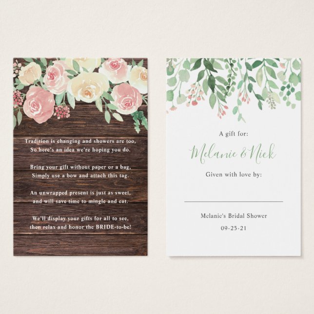 Rustiek Hout Bloemen Geen Wrap Douche display cade Visitekaartje (Voorkant /achterkant)