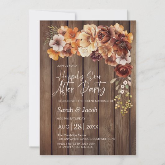 Rustiek Hout Bloemen Huwelijk Na Feest Kaart (Voorkant)