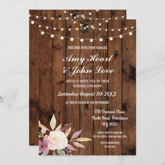 Rustiek Hout Bloemen Huwelijk Nodig Lichten Bloeme Kaart (Voorkant / Achterkant)