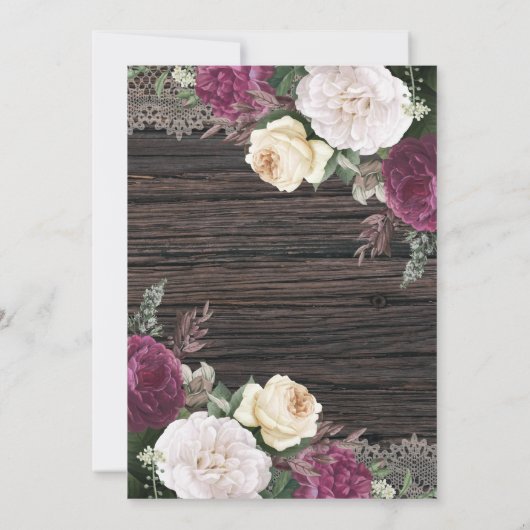 Rustiek hout Bloemen Kant Verlovingsfeest Kaart (Achterkant)