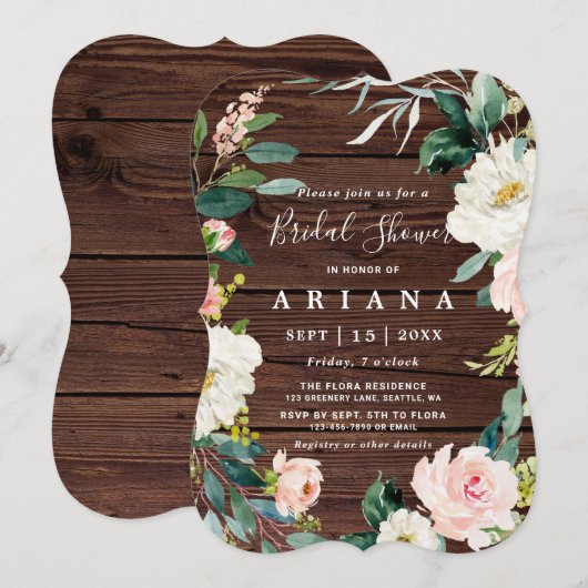 Rustiek Hout Bloemen Krans Trouwen Vrijgezellenfee Kaart (Voorkant / Achterkant)