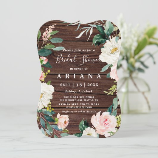 Rustiek Hout Bloemen Krans Trouwen Vrijgezellenfee Kaart (Staand voorkant)