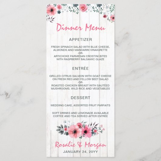 Rustiek Hout Bloemen Land Bruiloft Diner Menu (Voorkant)