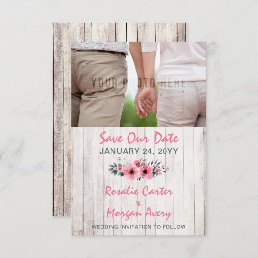 Rustiek Hout Bloemen Land Bruiloft Save The Date (Voorkant / Achterkant)