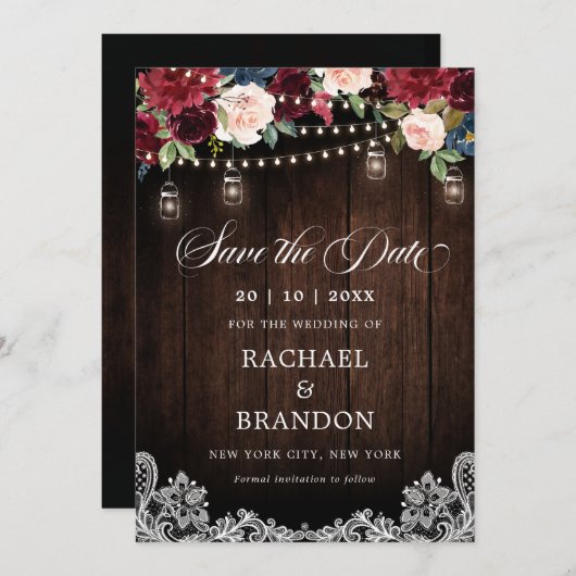 Rustiek Hout Bloemen Mason Jar Save the Date (Voorkant / Achterkant)