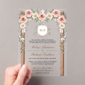 Rustiek Hout Bloemen Monogram Crest Canopy Wedding Acryl Uitnodigingen (Insitu (Draagbaar))