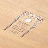 Rustiek Hout Bloemen Monogram Crest Canopy Wedding Acryl Uitnodigingen (Laagn)