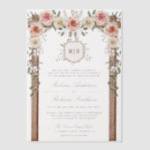 Rustiek Hout Bloemen Monogram Crest Canopy Wedding Vellum Uitnodigingen (Voorkant)