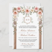 Rustiek Hout Bloemen Monogram Foto Canopy Wedding Kaart (Voorkant)